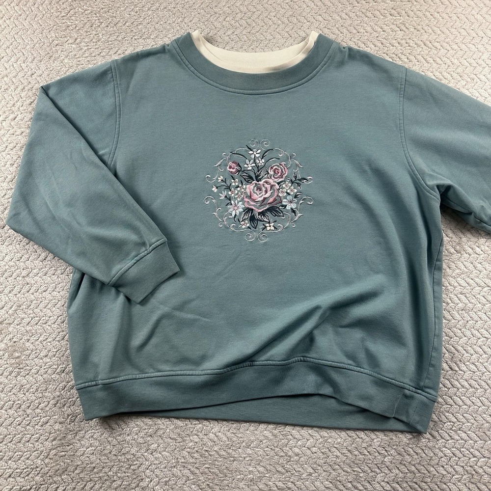 VTG Granny Core Sweater Floral Shenanigans Cottagecore Women's Large 80's 90's